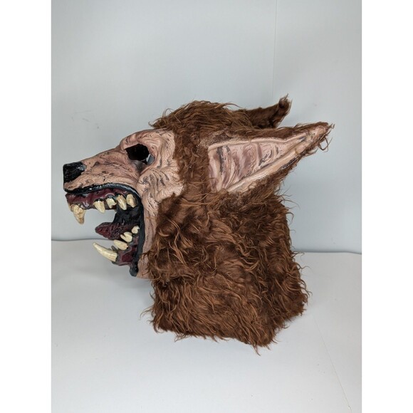 Halloween Wolfgang Wolf Face Mask Adult with Furry Brown Fur Rubber - Picture 5 of 10